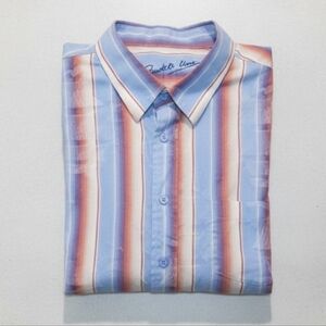 Bugatchi Uomo Striped Dress Shirt Nautical Ombre Yachting Button Down Top